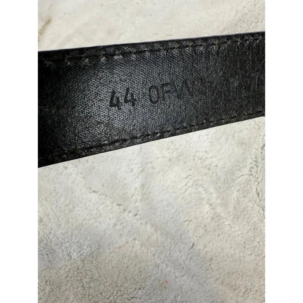 LL‎ Bean Mens Black Genuine Leather Dress Belt Silver Buckle 44 OFW3 Made in USA